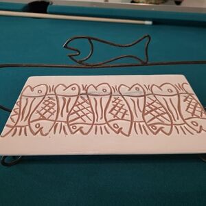 Fish Design Ceramic Tray with Metal Stand